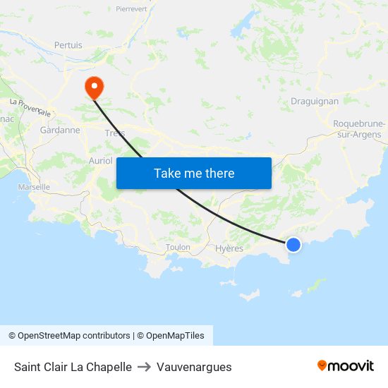 Saint Clair La Chapelle to Vauvenargues map