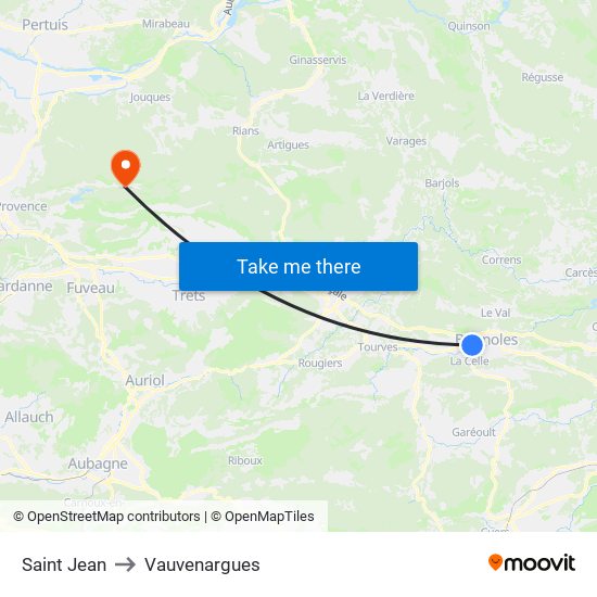 Saint Jean to Vauvenargues map
