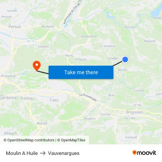 Moulin A Huile to Vauvenargues map