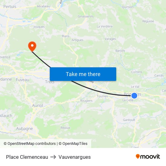Place Clemenceau to Vauvenargues map
