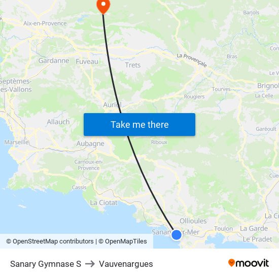 Sanary Gymnase S to Vauvenargues map