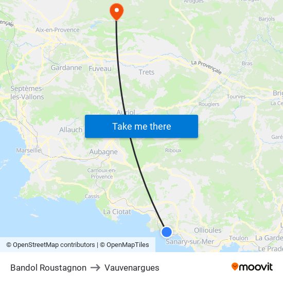 Bandol Roustagnon to Vauvenargues map