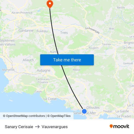 Sanary Cerisaie to Vauvenargues map