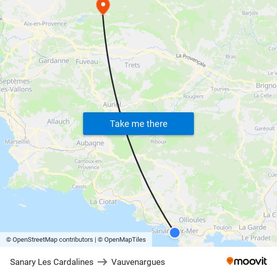 Sanary Les Cardalines to Vauvenargues map
