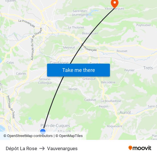 Dépôt La Rose to Vauvenargues map