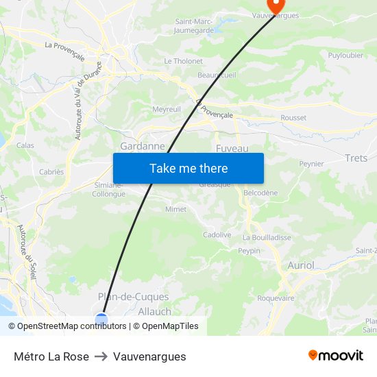 Métro La Rose to Vauvenargues map