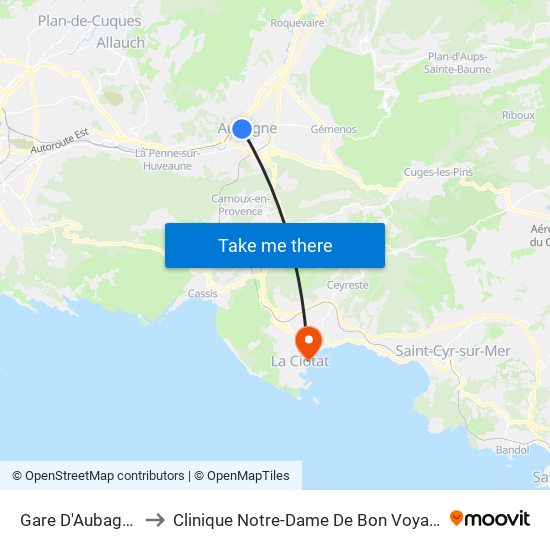 Gare D'Aubagne to Clinique Notre-Dame De Bon Voyage map