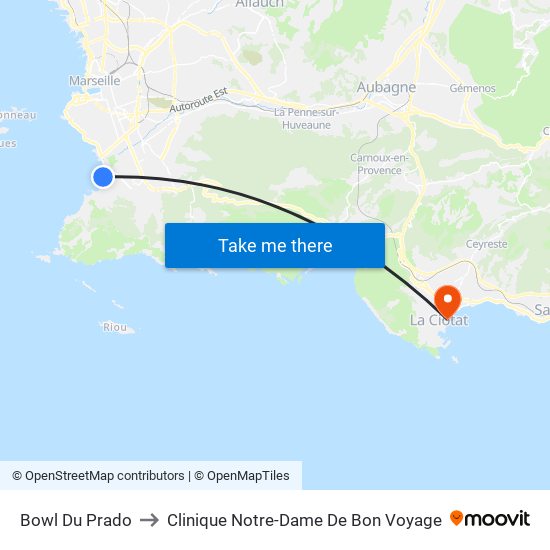 Bowl Du Prado to Clinique Notre-Dame De Bon Voyage map