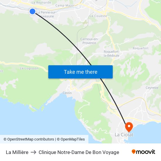 La Millière to Clinique Notre-Dame De Bon Voyage map