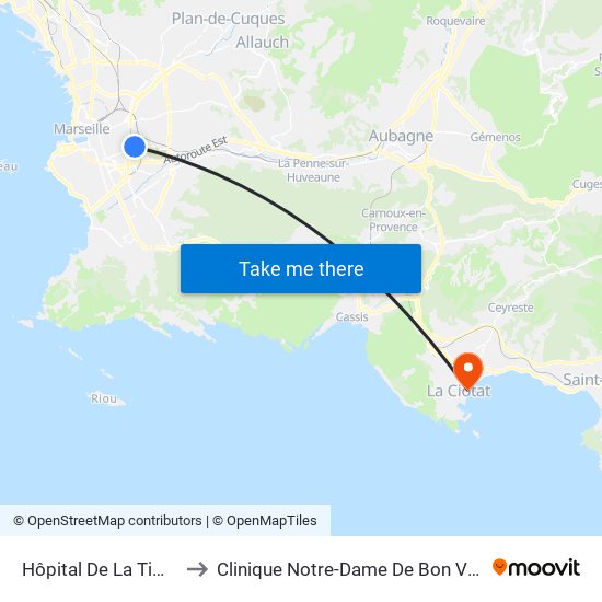 Hôpital De La Timone to Clinique Notre-Dame De Bon Voyage map