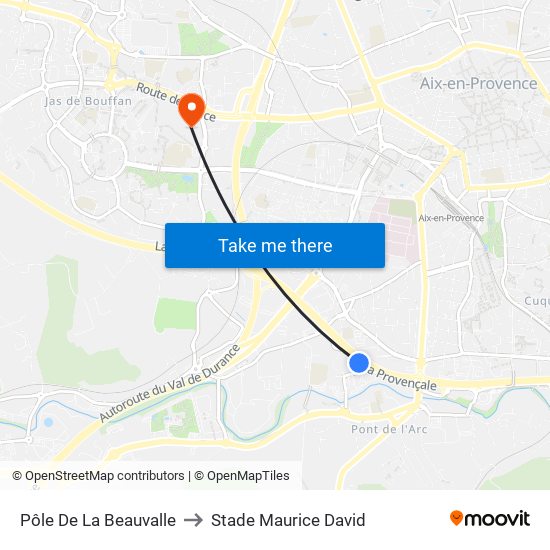 Pôle De La Beauvalle to Stade Maurice David map