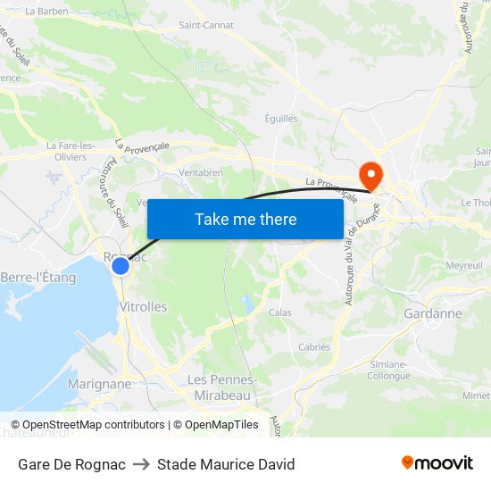 Gare De Rognac to Stade Maurice David map