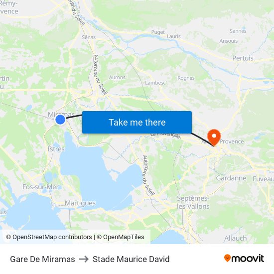 Gare De Miramas to Stade Maurice David map