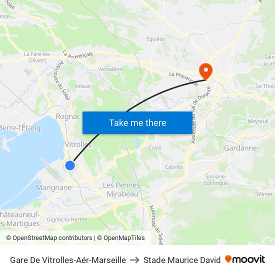 Gare De Vitrolles-Aér-Marseille to Stade Maurice David map