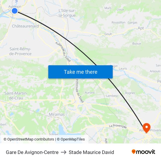 Gare De Avignon-Centre to Stade Maurice David map