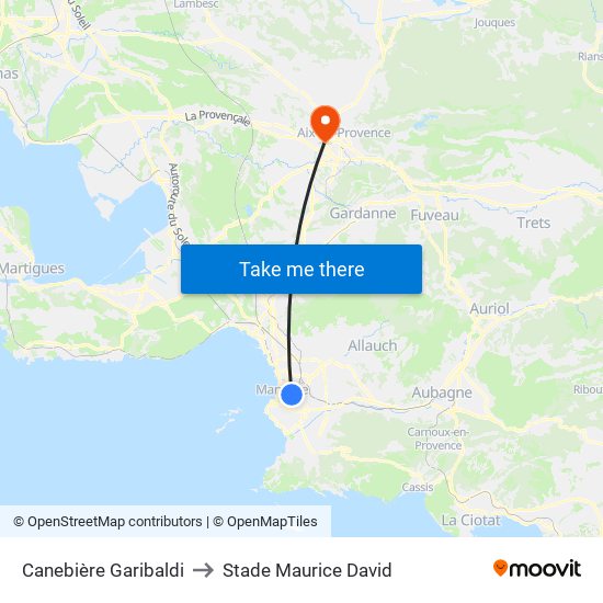 Canebière Garibaldi to Stade Maurice David map