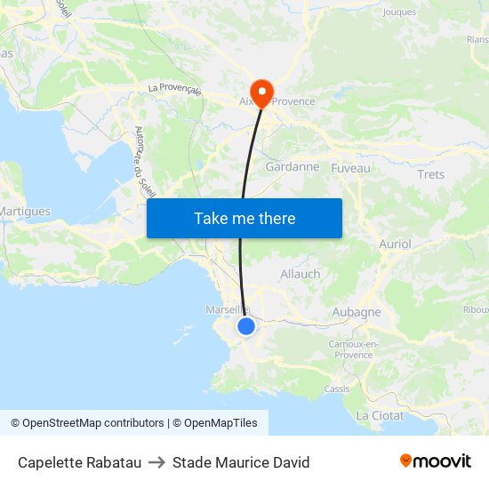 Capelette Rabatau to Stade Maurice David map