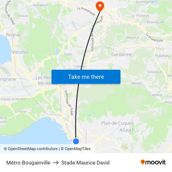 Métro Bougainville to Stade Maurice David map