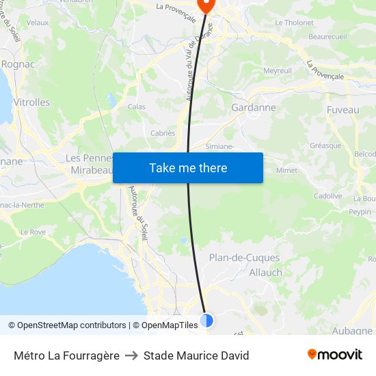 Métro La Fourragère to Stade Maurice David map