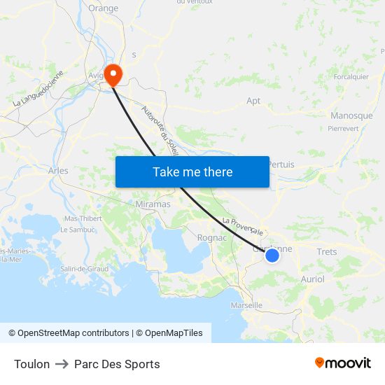 Toulon to Parc Des Sports map
