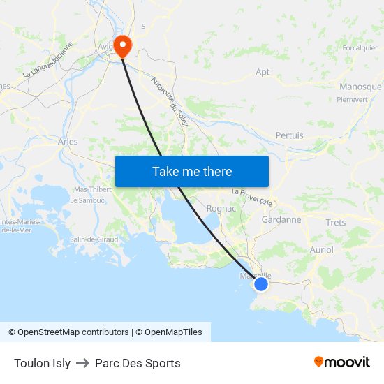 Toulon Isly to Parc Des Sports map