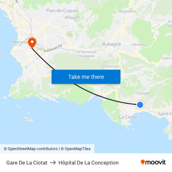 Gare De La Ciotat to Hôpital De La Conception map