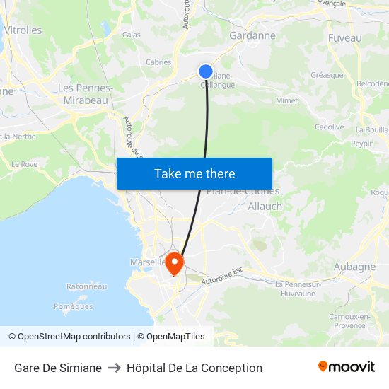 Gare De Simiane to Hôpital De La Conception map