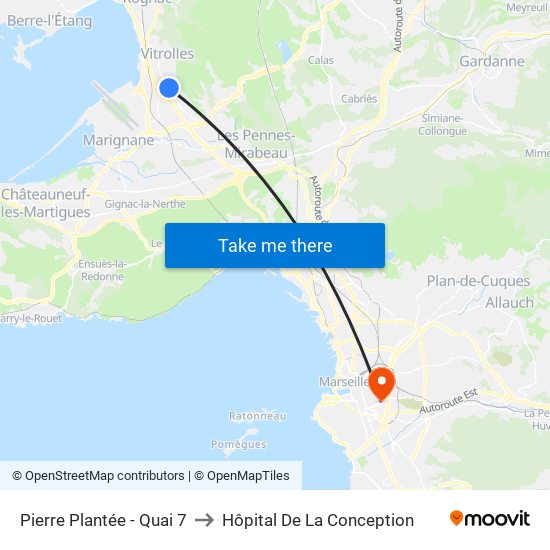 Pierre Plantée - Quai 7 to Hôpital De La Conception map