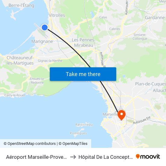 Aéroport Marseille-Provence to Hôpital De La Conception map