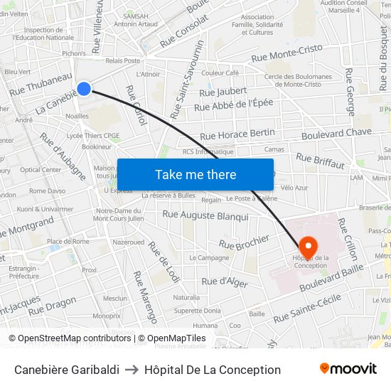 Canebière Garibaldi to Hôpital De La Conception map