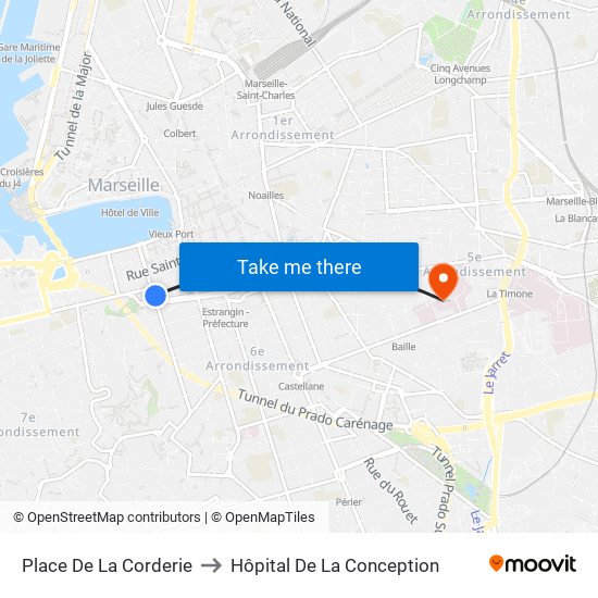 Place De La Corderie to Hôpital De La Conception map