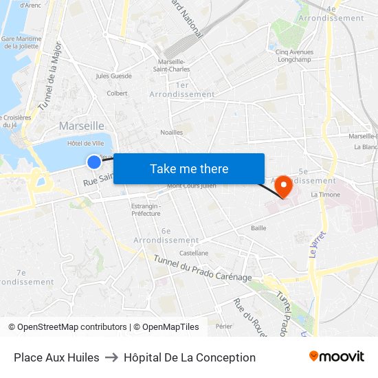 Place Aux Huiles to Hôpital De La Conception map