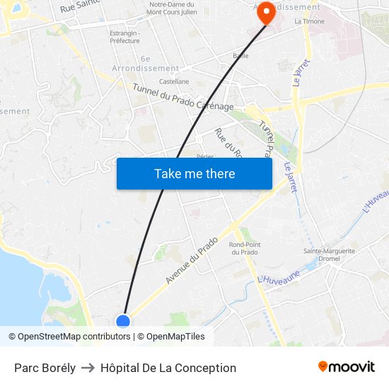 Parc Borély to Hôpital De La Conception map