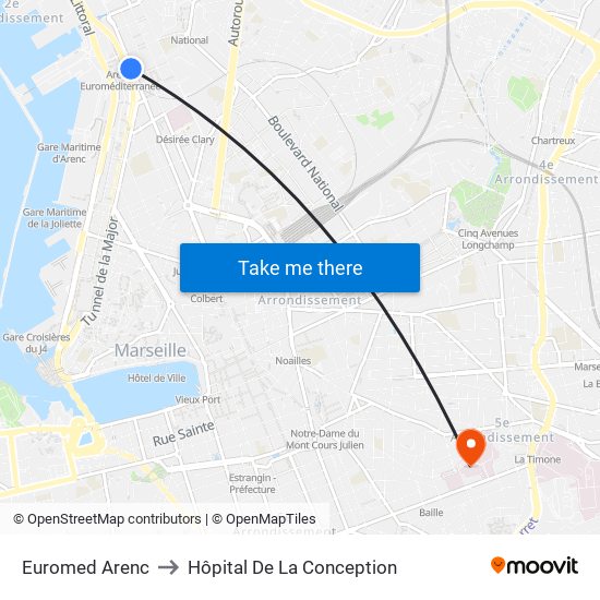 Euromed Arenc to Hôpital De La Conception map