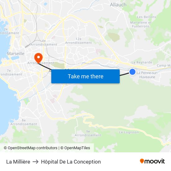 La Millière to Hôpital De La Conception map