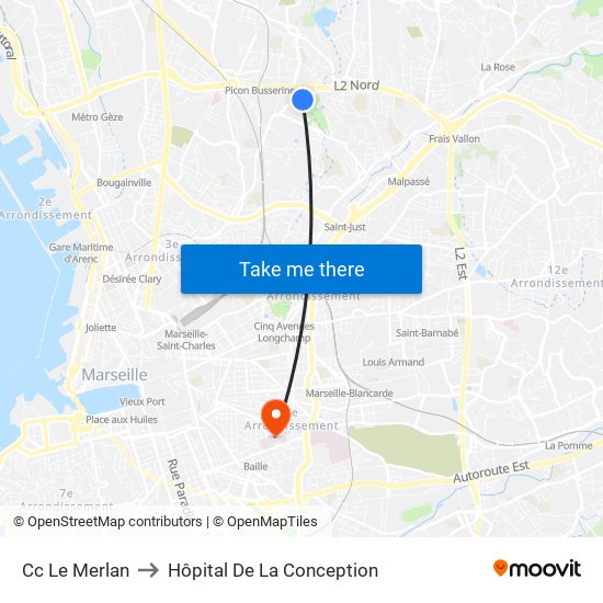 Cc Le Merlan to Hôpital De La Conception map