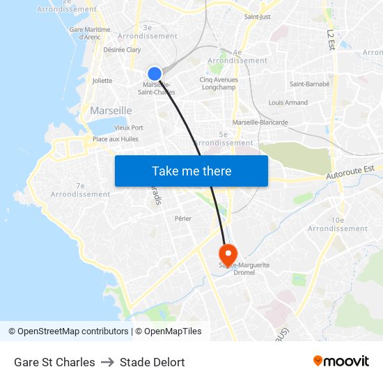 Gare St Charles to Stade Delort map