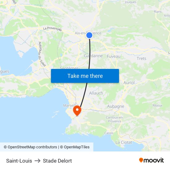 Saint-Louis to Stade Delort map