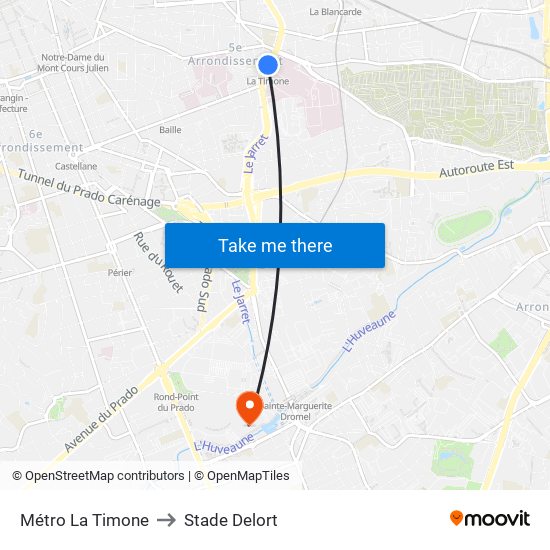 Métro La Timone to Stade Delort map