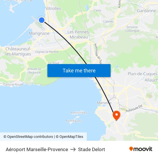 Aéroport Marseille-Provence to Stade Delort map