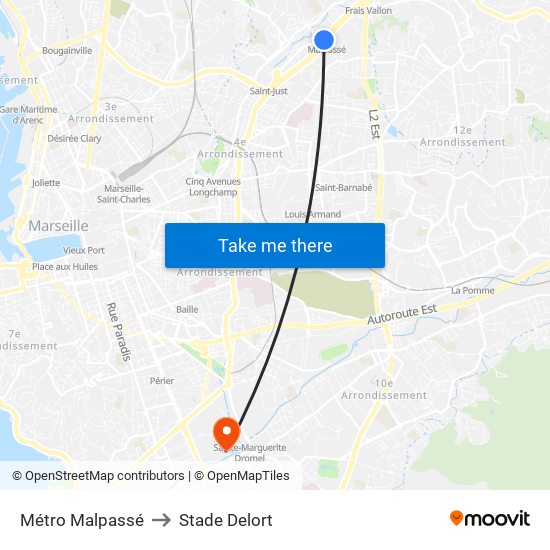 Métro Malpassé to Stade Delort map