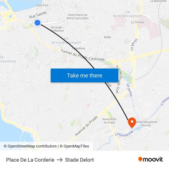 Place De La Corderie to Stade Delort map