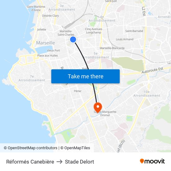 Réformés Canebière to Stade Delort map