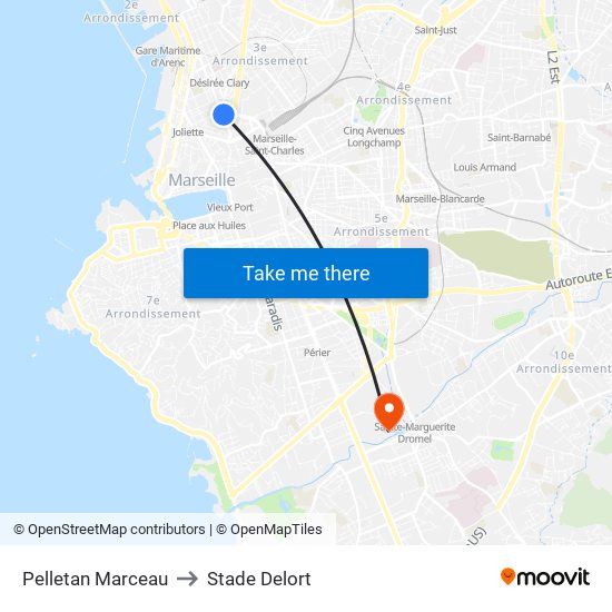 Pelletan Marceau to Stade Delort map
