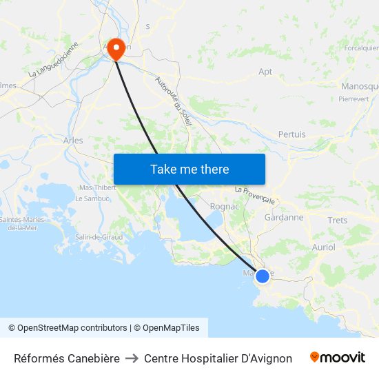 Réformés Canebière to Centre Hospitalier D'Avignon map