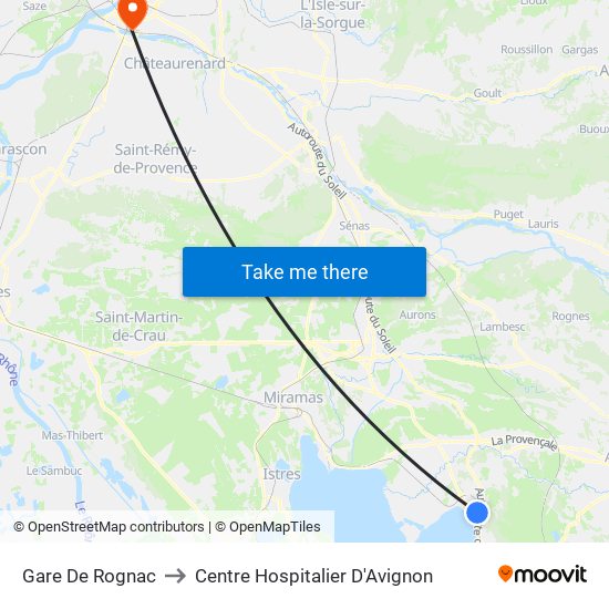 Gare De Rognac to Centre Hospitalier D'Avignon map