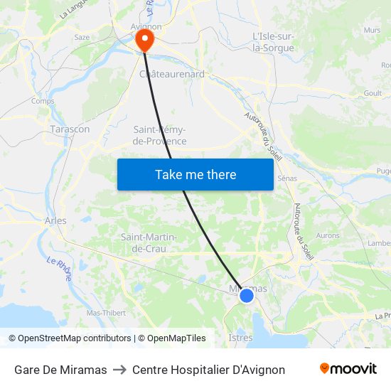 Gare De Miramas to Centre Hospitalier D'Avignon map