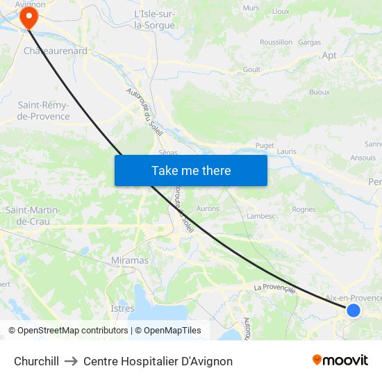 Churchill to Centre Hospitalier D'Avignon map