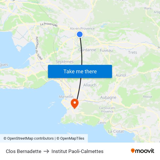 Clos Bernadette to Institut Paoli-Calmettes map