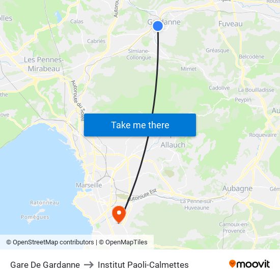Gare De Gardanne to Institut Paoli-Calmettes map